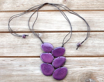 Tagua Nut Jewelry, Purple necklace, Boho Jewelry, Gift Women, Statement Necklace, Sustainable Jewelry, Summer Necklace, Colorful Jewellery