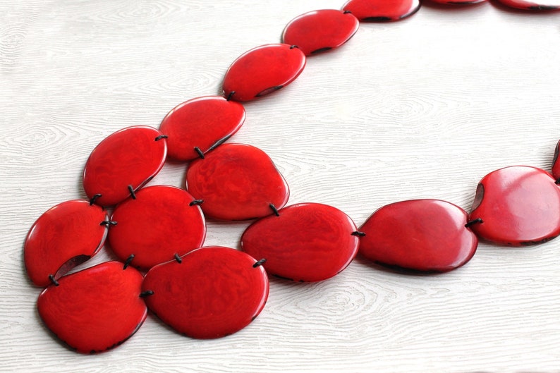 Valentine's gift, Red necklace, tagua Jewelry, Tagua Necklace, Red Statement Necklace, wife gift women, gift ideas, tagua nut necklace, eco image 4