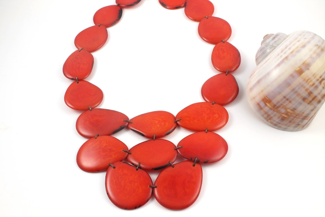 Tagua Nut Jewelry Tagua Necklace Statement Orange Necklace - Etsy