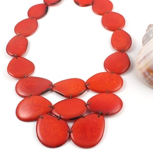 Tagua nut jewelry, tagua necklace, statement orange necklace, bib necklace, modern necklace, Christmas Gifts, eco friendly jewelry, vegan