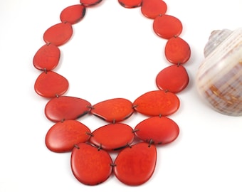 Tagua nut jewelry, tagua necklace, statement orange necklace, bib necklace, modern necklace, Christmas Gifts, eco friendly jewelry, vegan