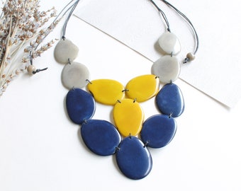 Tagua Necklace, Gift for mom, Valentine's day gift, Yellow Statement necklace, Tagua Nut Jewelry, Beaded Jewelry, Chunky Necklaces, eco