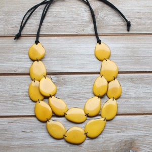 Yellow necklace, Valentine&#39;s day gift, Statement necklace, Tagua necklace, layered necklace, Mom gift ideas, Bohemian necklace, eco