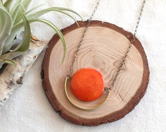 Orange Necklace, Christmas Gift for mom wife, Gift for her, Tagua Nut Jewelry, Stocking Stuffers for women, Delicate minimal necklace, boho
