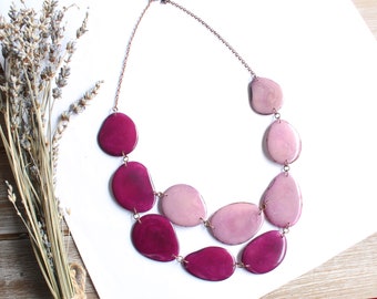 Magenta statement necklace, Tagua necklace, Valentine's day gift, Boho necklace, Vegan jewelry, Purple necklace, Boho jewelry, Gift ideas