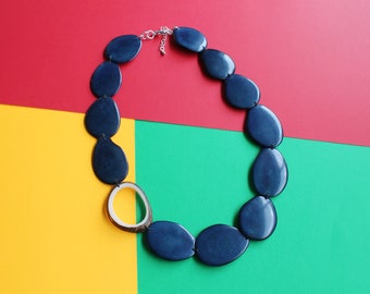 Tagua Necklace, Blue Necklace, Mothers day Gift, Mom gift, Boho Jewelry, Wife gift teen gift, Statement necklace, Beaded jewelry