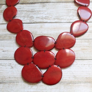 Valentine's gift, Red necklace, tagua Jewelry, Tagua Necklace, Red Statement Necklace, wife gift women, gift ideas, tagua nut necklace, eco image 7