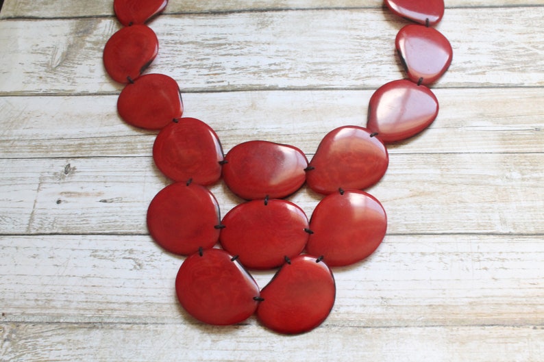 Valentine's gift, Red necklace, tagua Jewelry, Tagua Necklace, Red Statement Necklace, wife gift women, gift ideas, tagua nut necklace, eco image 7