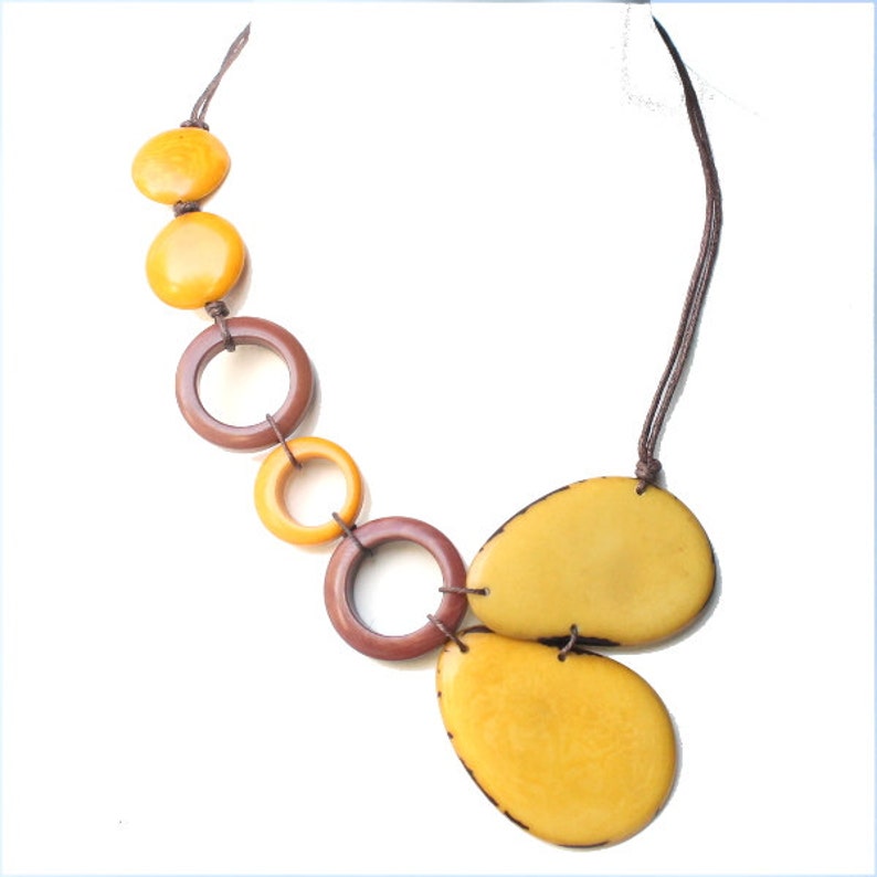 Tagua nut jewelry, Yellow necklace, Statement necklace, Boho necklace, Ecofriendly jewelry, Vegan jewelry, Gift ideas, Vegetable ivory, Eco image 5