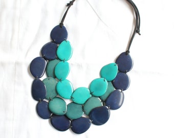 Mother's day gift, blue necklace, Statement necklace, Tagua necklace, layered necklace, Mom wife gift ideas, Bohemian necklace, tagua