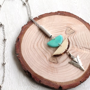 Arrow necklace, white/blue necklace, Tagua jewelry necklace, Long women arrow necklace gift, arrowhead necklace, bohemian arrow necklace