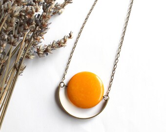 Yellow Necklace, Christmas Gift for mom wife, Gift for her, Tagua Nut Jewelry, Stocking Stuffers for women, Delicate minimal necklace