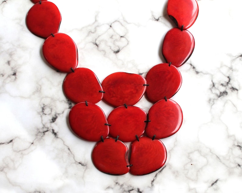 Valentine's gift, Red necklace, tagua Jewelry, Tagua Necklace, Red Statement Necklace, wife gift women, gift ideas, tagua nut necklace, eco image 2