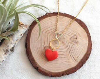 Mother's day gift, heart pendant, red Necklace, Tagua Nut Jewelry, Gift for her, Minimalist necklace, Boho Chic Jewelry, Ecofriendly