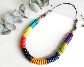 Colorful Tagua Nut Statement Necklace: Chunky Bohemian Bead Necklace