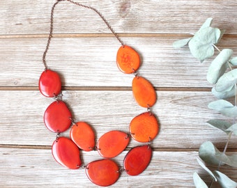 Valentine's day gift, Orange statement necklace, Tagua necklace, Bold jewelry, Boho necklace, Gift women, Tagua nut jewelry, Chunky necklace