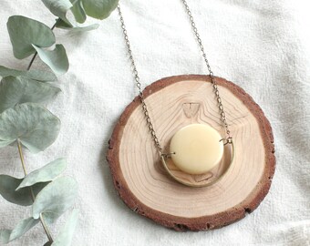 White Necklace, Gift for mom wife, Gift for her, Tagua Nut Jewelry, Mothers day gift, Delicate minimalist necklace, antique brass necklace