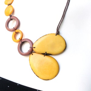 Tagua nut jewelry, Yellow necklace, Statement necklace, Boho necklace, Ecofriendly jewelry, Vegan jewelry, Gift ideas, Vegetable ivory, Eco image 3