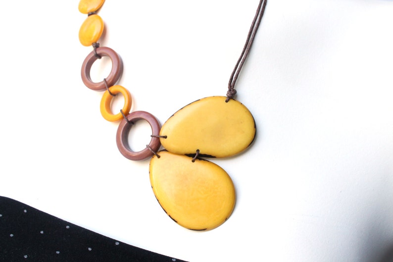 Tagua nut jewelry, Yellow necklace, Statement necklace, Boho necklace, Ecofriendly jewelry, Vegan jewelry, Gift ideas, Vegetable ivory, Eco image 3