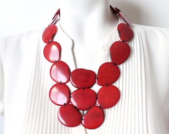 Red tagua necklace Jewelry Statement Necklace wife gift chunky tagua wedding necklace birthday bold summer bead necklace Valentine's gift