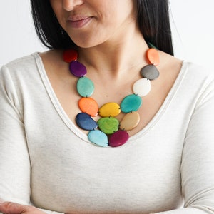 Valentine's day gift, Multicolor Necklace, Pride Jewelry, Rainbow necklace, Tagua nut jewelry, Statement necklace colorful, Bib necklace
