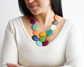 Valentine's day gift, Multicolor Necklace, Pride Jewelry, Rainbow necklace, Tagua nut jewelry, Statement necklace colorful, Bib necklace