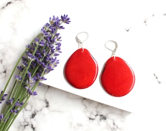 Red earrings, Tagua earrings, Gift ideas, Mother's gift day, Boho earrings, Gift women, Hippie jewelry, Ecofriendly Jewelry, tagua jewelry