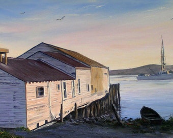 Bodega Bay Painting, Fishing Boat Print, California Coast, Harbor Scene