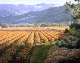 Upper Napa Valley Print, Vineyard Paintings, California Scenery, Wine Country Art