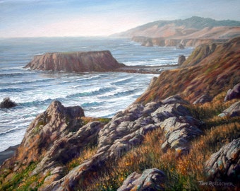 Print from Original Painting "Goat Rock Overlook", California Seascape, Ocean Painting, Giclee on Canvas