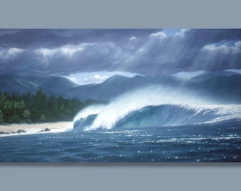 Airbrush Wave Print, Ocean Painting, Northshore, Oahu Hawaii, Surf Art