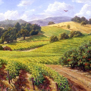 Vineyard Painting, "Westside Road", Landscape Print, California Scenery, Wine Country, Sonoma County