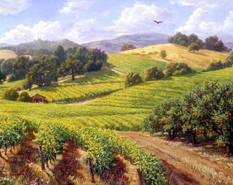 Vineyard Painting, "Westside Road", Landscape Print, California Scenery, Wine Country, Sonoma County