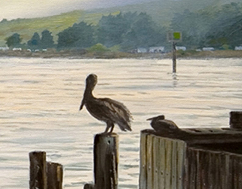 Giclee Print on Canvas, Heading Out Fishing Boat, Pelicans, Cormorants, Oil on Canvas, Nautical Painting, Bodega Bay image 2