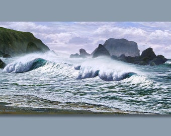 Giclee Print, South Goat Rock Beach, Seascape Painting, California Coast, Ocean Oil Painting