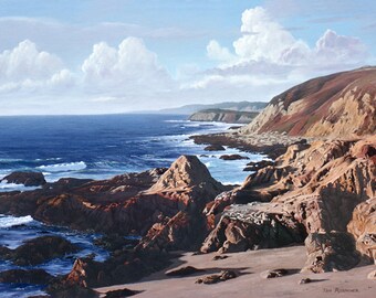 Giclee Print "Bodega Head", Seascape Painting, California Coast, Rocky Beach, Realist Style