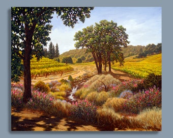 Vineyard Print, Sonoma County, Landscape Paintings, California Scenery, Wine country