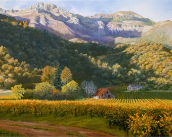 Napa Valley Vineyard Art Print, California Landscape Painting