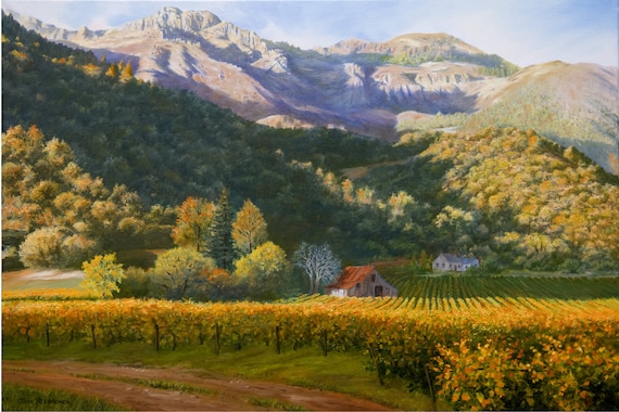Print from Original Painting "California Vineyard", Landscape Art, Vineyard Paintings, Napa Valley Scenery, Wine Country