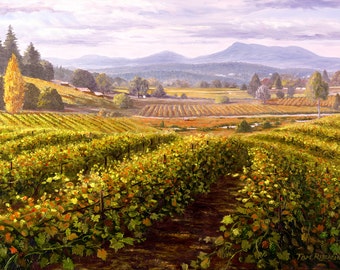 California Vineyard Painting, Giclee Print, Landscape in Oils, Wine Country
