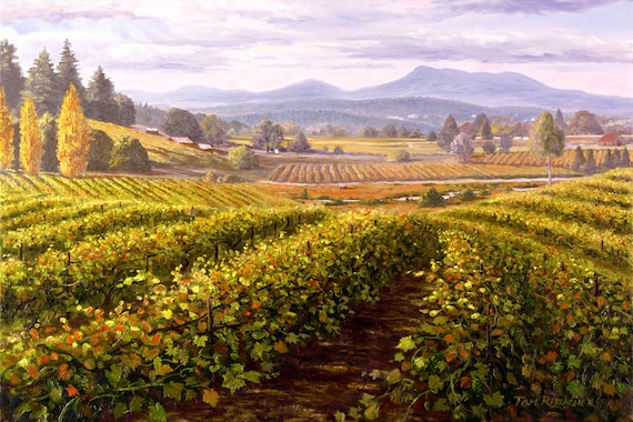 California Vineyard Painting, Giclee Print, Landscape in Oils, Wine Country