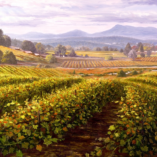 California Vineyard Painting, Giclee Print, Landscape in Oils, Wine Country