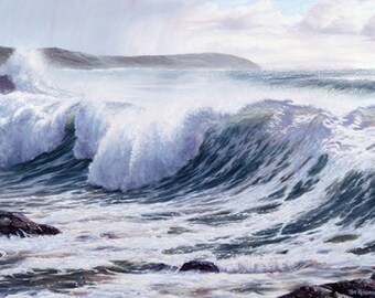 Passing Showers,  Seascape Art, Ocean Painting, Pink Sky, Sonoma Coast