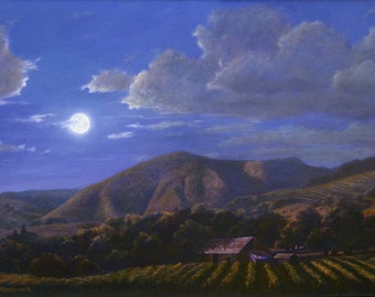 Vineyard Print, "Valley of the Moon" Sonoma County, Landscape Paintings, California Scenery, Wine Country Scene