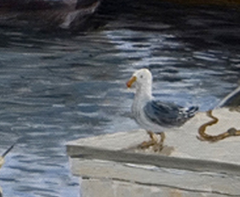 May include: A white and gray seagull with an orange beak perched on a concrete ledge overlooking a body of water.
