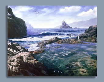 Art Print "Sealife", Ocean Tidepool Painting,  California Coast, Sonoma County