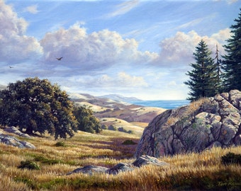 California Landscape Painting, Redwoods, Oak Trees, Coastal Scenery, Giclee Print