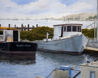 Fishing Boat Print, Bodega Bay, CA. Seascape Painting, Nautical Theme