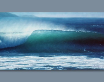 Airbrush Wave Print, Ocean Painting, Hawaii Beach Scene, Turquoise, Tropical Surf Art