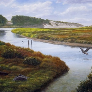 Beach Painting &quot;Pelicans at Salmon Creek&quot; Print on Canvas, Sonoma Coast, Bodega Bay, Sand Dunes